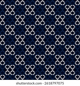 Abstract geometric background line shapes pattern classic blue white colours motif vintage style design. Vector graphic digital illustration, high resolution image.