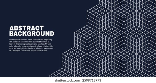 Abstract geometric background with linear 3D cubes and copy space for text. Vector.