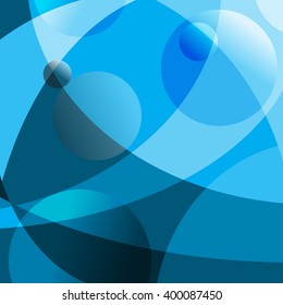 Abstract geometric background with lines and circles. Blue background with spheres