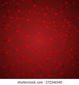 Abstract geometric background of lines and hearts. Web pattern. Vector.