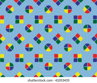 Abstract geometric background made from colored cubes and circles on blue background - vector illustration.