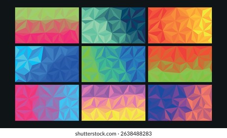 Abstract geometric background made of vibrant low poly triangles. Ideal for digital design, tech visuals, creative posters, and colorful branding projects.