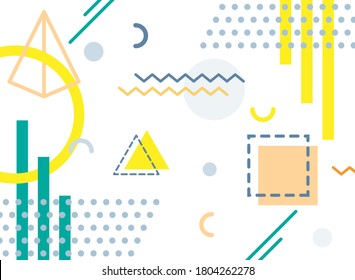 Abstrakter geometrischer Hintergrund, Hintergrund für Memphis-Designs, farbige geometrische Formen, Muster
