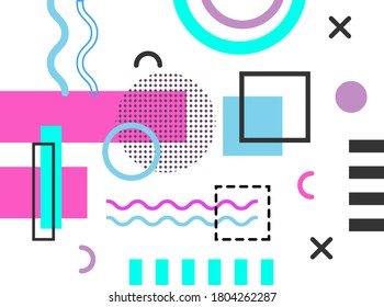 Abstrakter geometrischer Hintergrund, Hintergrund für Memphis-Designs, farbige geometrische Formen, Muster