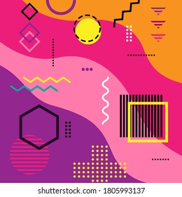 Abstract geometric background, Memphis style design background template graphics, colorful geometric shapes pattern