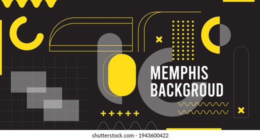 Abstract geometric background in memphis style , memphis set vector style with yellow colour elements.Design element for magazine,leaflet,billboard, flyer,brochure.