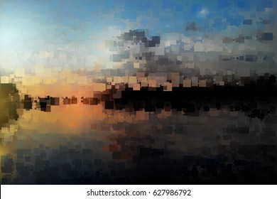Abstract geometric background with messy rectangle elements. Colorful nature landscape