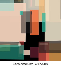 Abstract geometric background with messy rectangle elements. Colorful squares on black backdrop