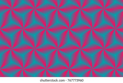 abstract geometric background of metallic red and blue geometric floral elements in hexgons. glowing red and blue repeating pattern for creative background design ideas.