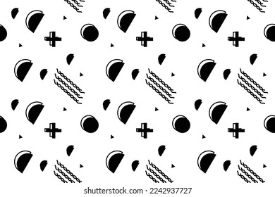 Resumen de fondo geométrico con un diseño minimalista. Es adecuado para carteles, carteles, volantes, portadas. Ilustración vectorial. Fondo de puntos y formas. Patrón estilo hipster de los años 80-90.