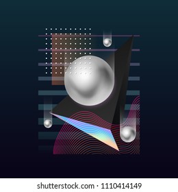 Abstract geometric background. Modern cover design. 3d gradient shapes composition. Colorful gradient mesh. Dynamic abstract Fluid shapes composition. 80s techno style, neon light effect. Vector