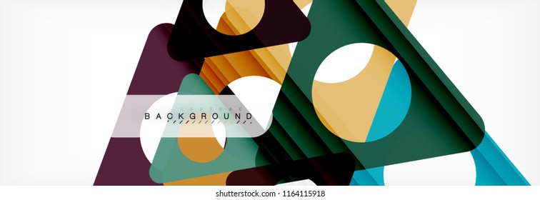 Fondo geométrico abstracto. Triángulos superpuestos modernos. Formas de color inusuales para el mensaje. Presentación empresarial o tecnológica, plantilla de portada de aplicaciones