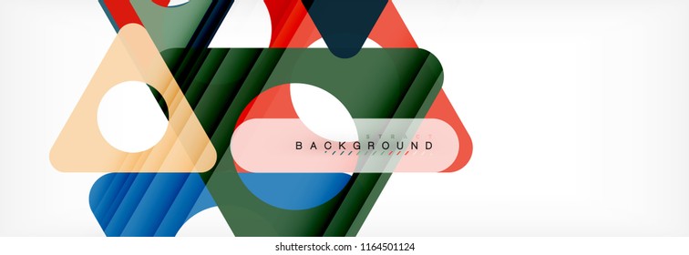 Abstrakter geometrischer Hintergrund. Moderne, sich überlappende Dreiecke. Ungewöhnliche Farbformen für Ihre Nachricht. Business- oder Technologiepräsentation, App-Titelvorlage
