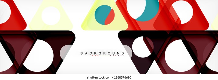 Fondo geométrico abstracto. Triángulos superpuestos modernos. Formas de color inusuales para el mensaje. Presentación empresarial o tecnológica, plantilla de portada de aplicaciones