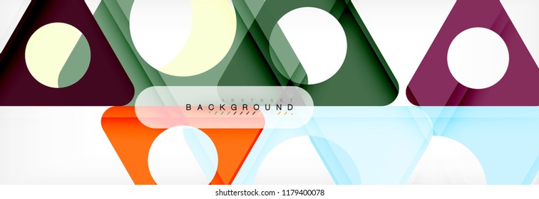 Abstrakter geometrischer Hintergrund. Moderne, sich überlappende Dreiecke. Ungewöhnliche Farbformen für Ihre Nachricht. Business- oder Technologiepräsentation, App-Titelvorlage