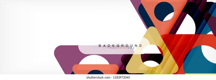 Fondo geométrico abstracto. Triángulos superpuestos modernos. Formas de color inusuales para el mensaje. Presentación empresarial o tecnológica, plantilla de portada de aplicaciones