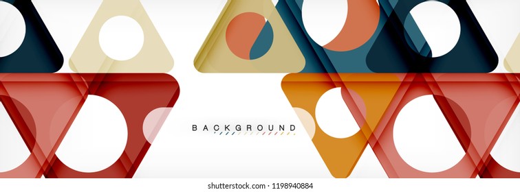 Fondo geométrico abstracto. Triángulos superpuestos modernos. Formas de color inusuales para el mensaje. Presentación empresarial o tecnológica, plantilla de portada de aplicaciones