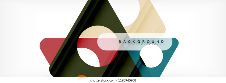 Fondo geométrico abstracto. Triángulos superpuestos modernos. Formas de color inusuales para el mensaje. Presentación empresarial o tecnológica, plantilla de portada de aplicaciones