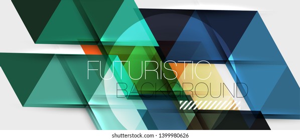 Fondo geométrico abstracto. Triángulos superpuestos modernos. Formas de color inusuales para el mensaje. Presentación empresarial o tecnológica, plantilla vectorial de portada de aplicaciones