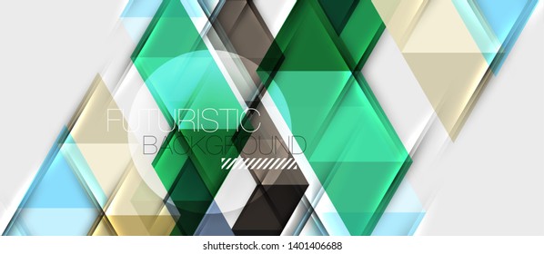 Fondo geométrico abstracto. Triángulos superpuestos modernos. Formas de color inusuales para el mensaje. Presentación empresarial o tecnológica, plantilla vectorial de portada de aplicaciones