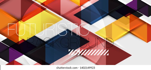 Fondo geométrico abstracto. Triángulos superpuestos modernos. Formas de color inusuales para el mensaje. Presentación empresarial o tecnológica, plantilla vectorial de portada de aplicaciones