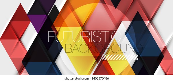 Fondo geométrico abstracto. Triángulos superpuestos modernos. Formas de color inusuales para el mensaje. Presentación empresarial o tecnológica, plantilla vectorial de portada de aplicaciones