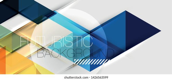 Fondo geométrico abstracto. Triángulos superpuestos modernos. Formas de color inusuales para el mensaje. Presentación empresarial o tecnológica, plantilla vectorial de portada de aplicaciones