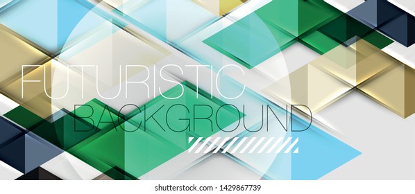 Fondo geométrico abstracto. Triángulos superpuestos modernos. Formas de color inusuales para el mensaje. Presentación empresarial o tecnológica, plantilla vectorial de portada de aplicaciones