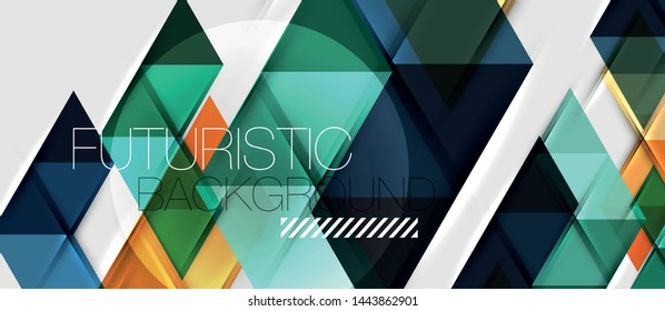 Fondo geométrico abstracto. Triángulos superpuestos modernos. Formas de color inusuales para el mensaje. Presentación empresarial o tecnológica, plantilla vectorial de portada de aplicaciones