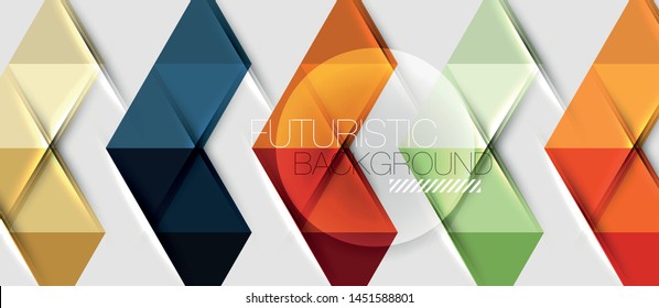 Fondo geométrico abstracto. Triángulos superpuestos modernos. Formas de color inusuales para el mensaje. Presentación empresarial o tecnológica, plantilla vectorial de portada de aplicaciones