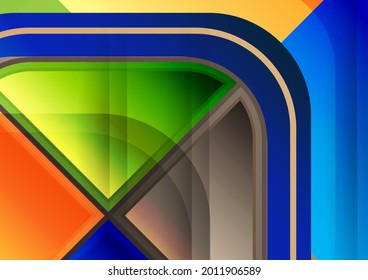 Abstract geometric background. Modern overlapping rounded squares. Unusual color forms for your message. Business or technical presentation. Vector illustration
