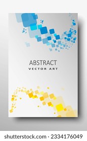 Abstract geometric background. Modern overlapping colorful squares (yellow and blue) on a gray to white gradient. Template for posters, brochures, covers and banners. Vector illustration.