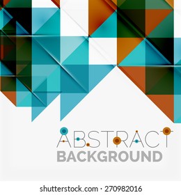 Fondo geométrico abstracto. Triángulos superpuestos modernos. Formas de color inusuales para el mensaje. Presentación empresarial o tecnológica, plantilla de portada de aplicaciones