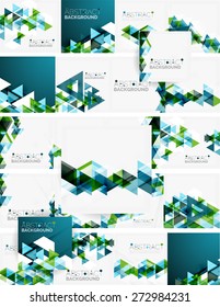 Fondo geométrico abstracto. Triángulos superpuestos modernos. Formas de color inusuales para el mensaje. Presentación empresarial o tecnológica, plantilla de portada de aplicaciones