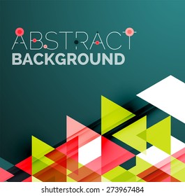 Fondo geométrico abstracto. Triángulos superpuestos modernos. Formas de color inusuales para el mensaje. Presentación empresarial o tecnológica, plantilla de portada de aplicaciones
