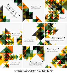 Fondo geométrico abstracto. Triángulos superpuestos modernos. Formas de color inusuales para el mensaje. Presentación empresarial o tecnológica, plantilla de portada de aplicaciones