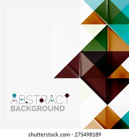 Fondo geométrico abstracto. Triángulos superpuestos modernos. Formas de color inusuales para el mensaje. Presentación empresarial o tecnológica, plantilla de portada de aplicaciones