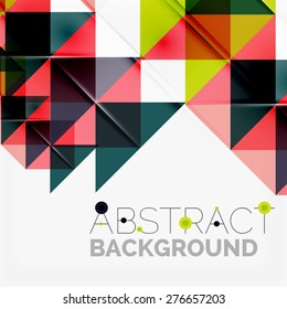 Fondo geométrico abstracto. Triángulos superpuestos modernos. Formas de color inusuales para el mensaje. Presentación empresarial o tecnológica, plantilla de portada de aplicaciones