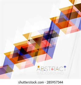 Fondo geométrico abstracto. Triángulos superpuestos modernos. Formas de color inusuales para el mensaje. Presentación empresarial o tecnológica, plantilla de portada de aplicaciones