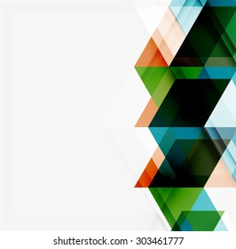 Fondo geométrico abstracto. Triángulos superpuestos modernos. Formas de color inusuales para el mensaje. Presentación empresarial o tecnológica, plantilla de portada de aplicaciones