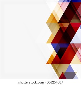 Fondo geométrico abstracto. Triángulos superpuestos modernos. Formas de color inusuales para el mensaje. Presentación empresarial o tecnológica, plantilla de portada de aplicaciones
