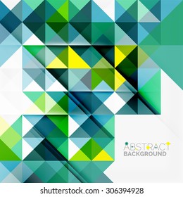 Fondo geométrico abstracto. Triángulos superpuestos modernos. Formas de color inusuales para el mensaje. Presentación empresarial o tecnológica, plantilla de portada de aplicaciones