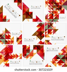 Fondo geométrico abstracto. Triángulos superpuestos modernos. Formas de color inusuales para el mensaje. Presentación empresarial o tecnológica, plantilla de portada de aplicaciones
