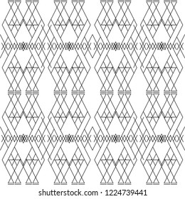 Abstract, geometric background, modern seamless pattern, wrapping paper, fashion style, black and white trendy fabric, simple ornaments, template. Modern stylish abstract texture. Ethnic fashion.
