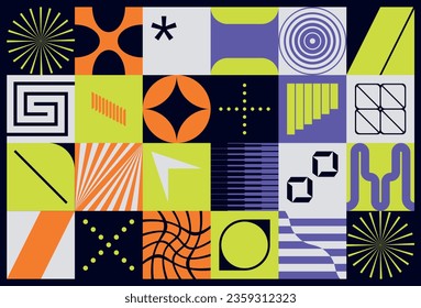 Abstract geometric background with modern shapes ans symbols.