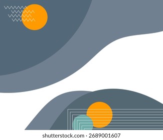Fondo geométrico Abstractas con Formas modernas, círculos, ondas y líneas en colores gris, naranja y verde azulado. Diseño de Vector minimalista adecuado para carteles, Plantillas, cubiertas y digital contemporáneo