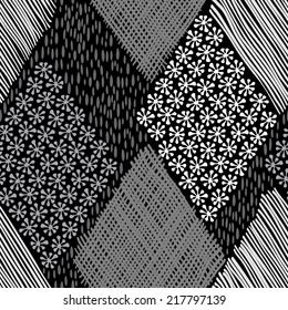 Abstract geometric background. Monochrome hand-drawn seamless pattern.