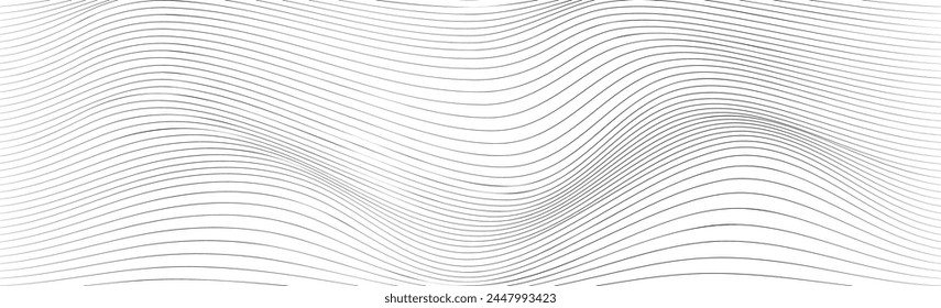 Fondo geométrico Abstractas con textura de superficie de agua monocroma. Patrón con ondas de remolino a rayas dibujadas con tinta. Ilustración vectorial de líneas curvas diagonales. Fondo de pantalla con líneas onduladas negras