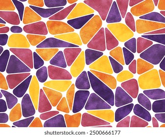 Abstract geometric background of mosaic. Seamless pattern of ancient color glass tiles with watercolor texture. Cute colorful background with mosaic seamless pattern, vector illustration