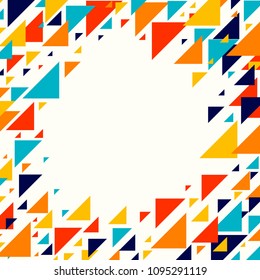 Abstract geometric background - multicolor triangles pattern. Vector illustration. Red, yellow, orange, navy blue colors. Rainbow colored triangles mosaic tessellation.